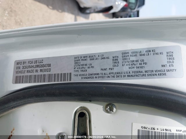 RAM 2500 Tradesman  4x2 8' Box 2021 3C6UR4HL8MG604708 Image 9