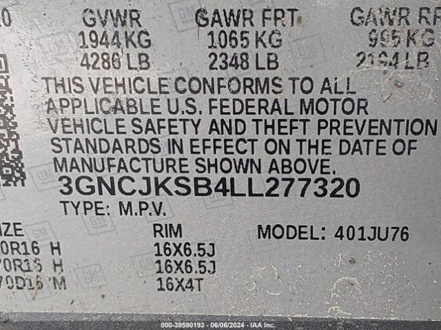 3GNCJKSB4LL277320 Chevrolet Trax Fwd Ls