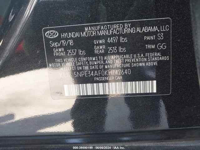 Hyundai SONATA SEL 2019 5NPE34AF0KH742640 Image 9
