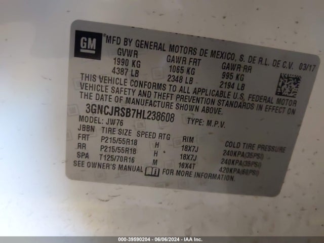 Chevrolet Trax Premier 2017 3GNCJRSB7HL238608 Image 9