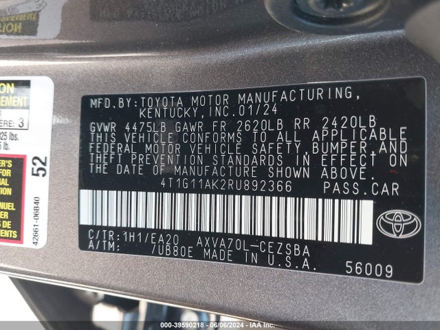 Toyota CAMRY SE 2024 4T1G11AK2RU892366 Image 9