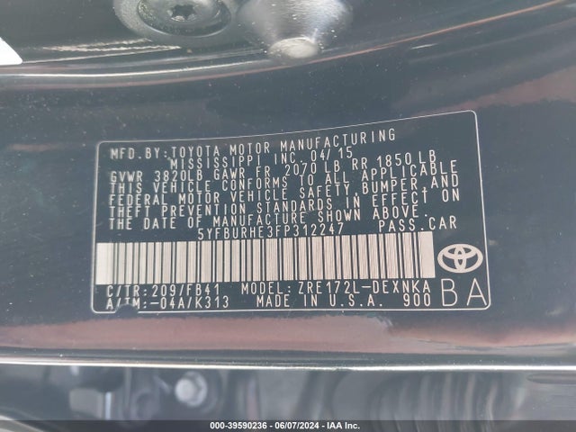 Toyota COROLLA LE 2015 5YFBURHE3FP312247 Image 9