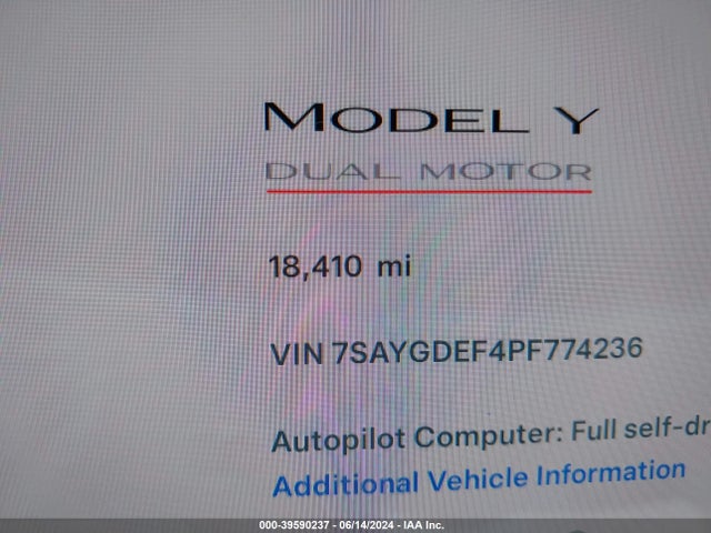 7SAYGDEF4PF774236 Tesla Model Y Awd/performance Dual Motor All-wheel Drive