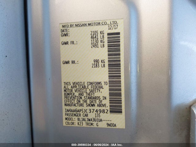 Nissan Maxima 3.5 Sv 2018 1N4AA6AP5JC374982 Image 9