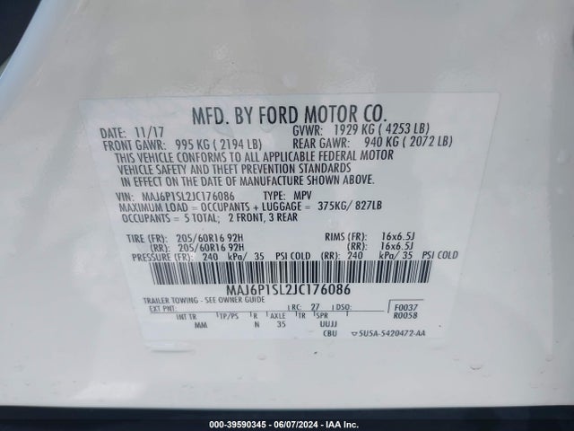 MAJ6P1SL2JC176086 Ford ECOSPORT S