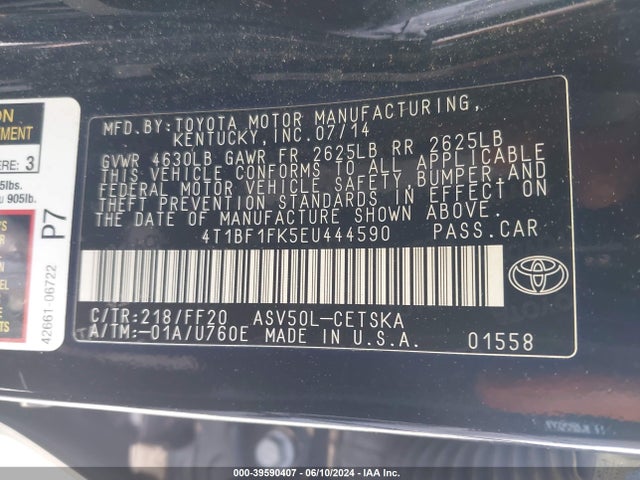 Toyota CAMRY SE 2014 4T1BF1FK5EU444590 Image 9