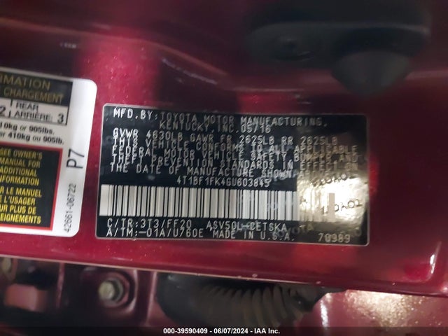 Toyota CAMRY SE 2016 4T1BF1FK4GU603845 Image 9