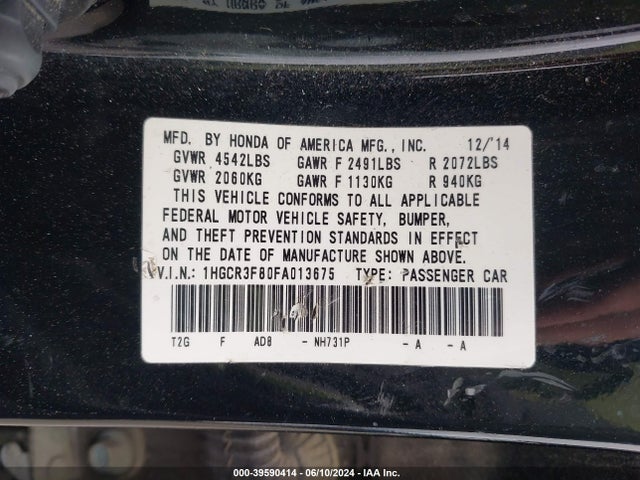Honda Accord Ex-l V-6 2015 1HGCR3F80FA013675 Image 9