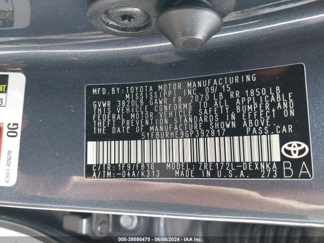 Toyota COROLLA LE 2016 5YFBURHE9GP392817 Image 9