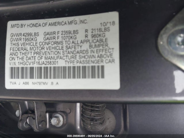 Honda ACCORD LX 2018 1HGCV1F16JA258301 Image 9