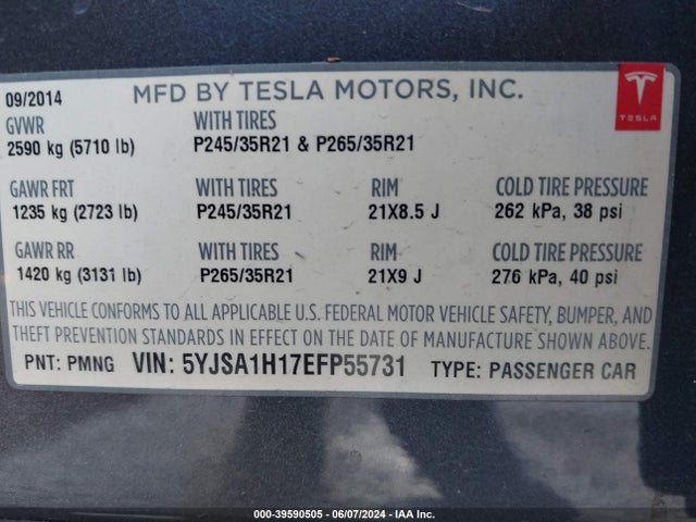 5YJSA1H17EFP55731 Tesla Model S P85