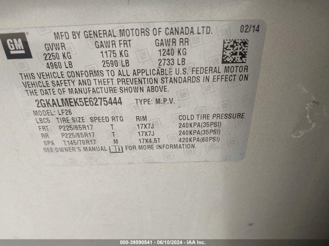 GMC Terrain Sle-1 2014 2GKALMEK5E6275444 Image 9