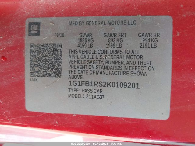 1G1FB1RS2K0109201 Chevrolet Camaro 1lt