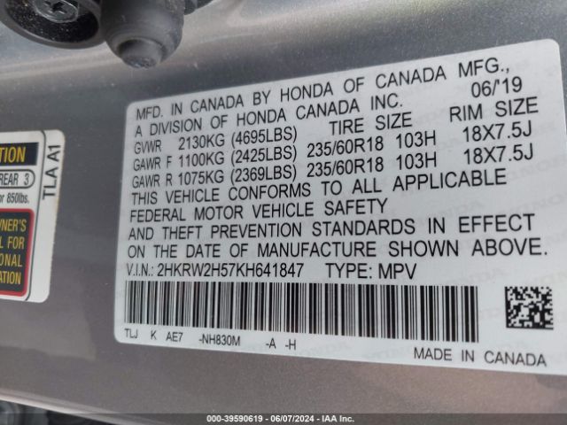 2HKRW2H57KH641847 Honda CR-V EX