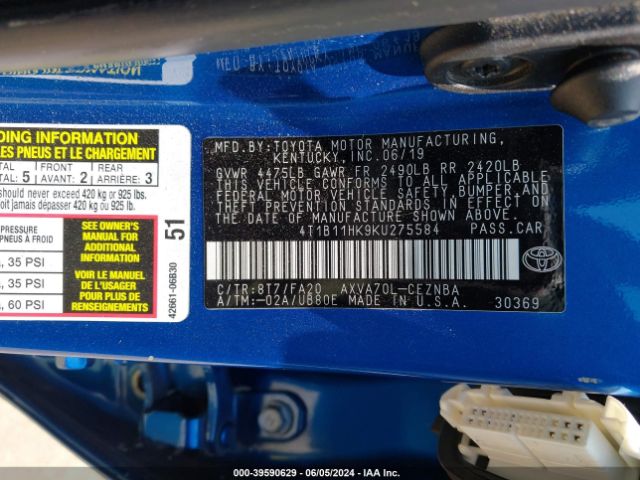 4T1B11HK9KU275584 Toyota CAMRY LE