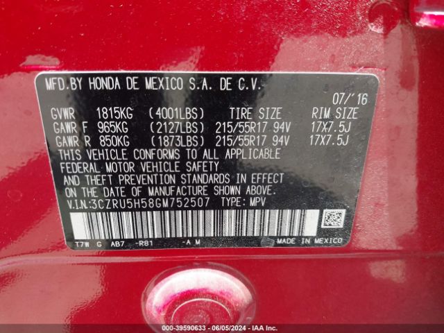 3CZRU5H58GM752507 Honda HR-V EX