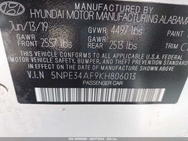 5NPE34AF9KH806013 Hyundai Sonata Sport