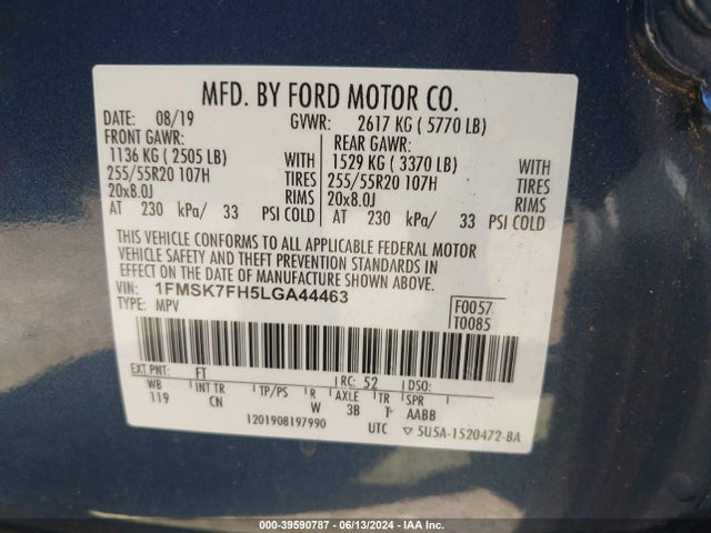 Ford Explorer Limited 2020 1FMSK7FH5LGA44463 Image 9
