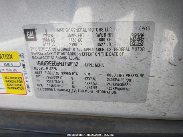 Chevrolet Traverse Base Ls 2017 1GNKREED5HJ180032 Image 9