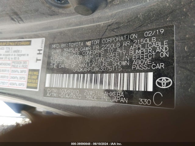 Toyota Prius Le 2019 JTDKARFU8K3075115 Image 9