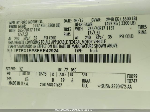 1FTEX1EP8FKE42924 Ford F-150 Xl