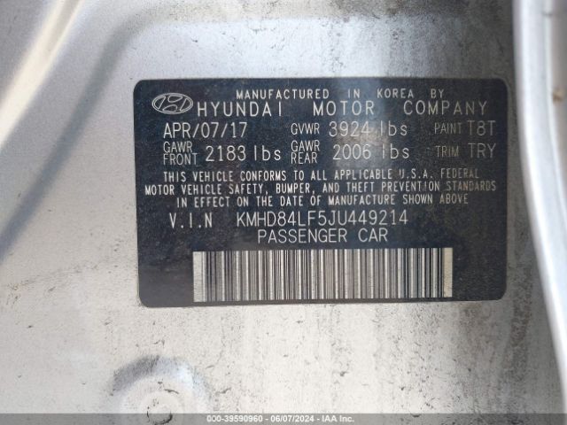 KMHD84LF5JU449214 Hyundai Elantra Limited
