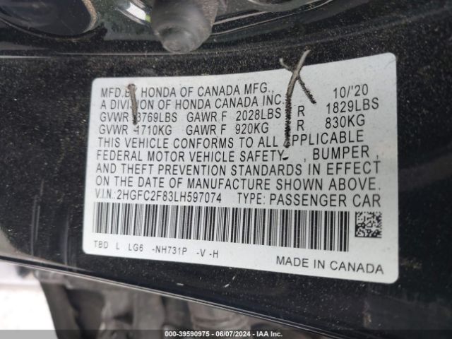 2HGFC2F83LH597074 Honda Civic Sport