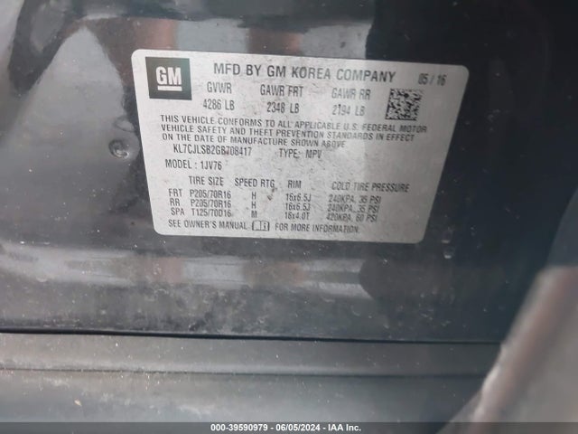 Chevrolet Trax Lt 2016 KL7CJLSB2GB708417 Image 9