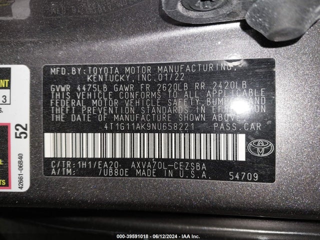 Toyota CAMRY SE 2022 4T1G11AK9NU658221 Image 9