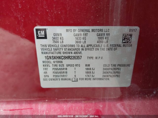 1GNSKHKC8HR226357 Chevrolet Suburban Lt