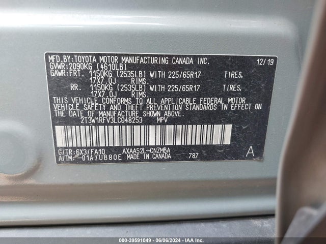 Toyota Rav4 Xle 2020 2T3W1RFV3LC048253 Image 9