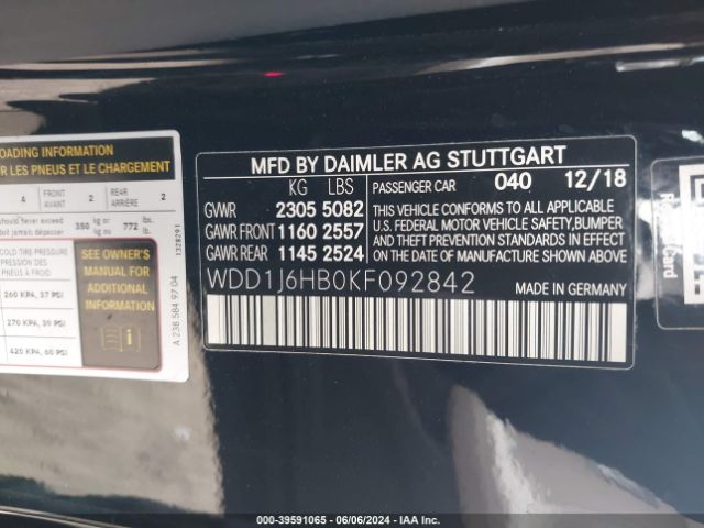 WDD1J6HB0KF092842 Mercedes-Benz E 450