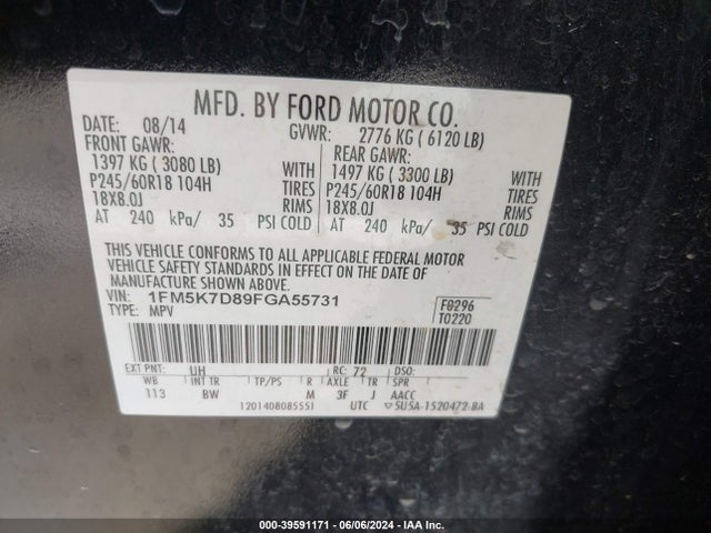 Ford EXPLORER XLT 2015 1FM5K7D89FGA55731 Image 9