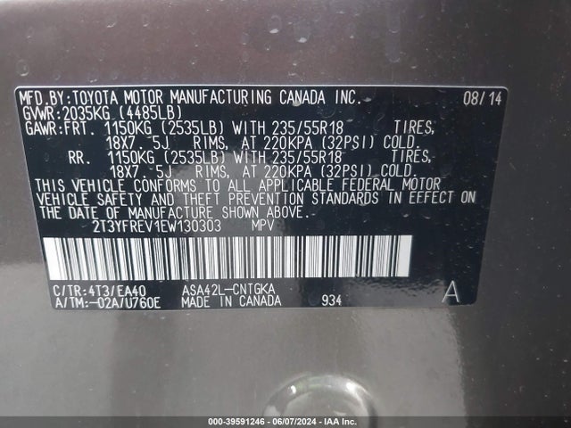Toyota Rav4 Limited 2014 2T3YFREV1EW130303 Image 9
