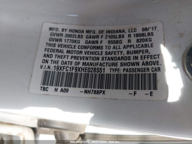 19XFC1F9XHE028551 Honda Civic Touring