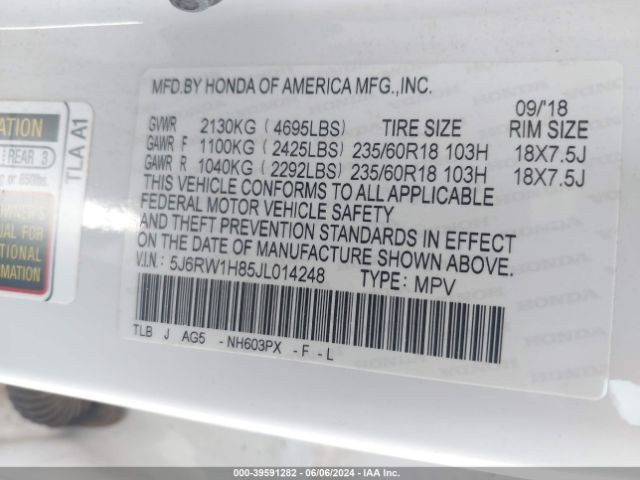 5J6RW1H85JL014248 Honda Cr-v Ex-l/ex-l Navi