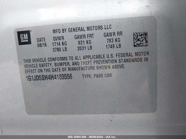 Chevrolet Sonic Lt Auto 2017 1G1JD5SH4H4103556 Image 9