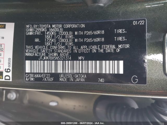JTJKM7BX5N5321314 Lexus 460