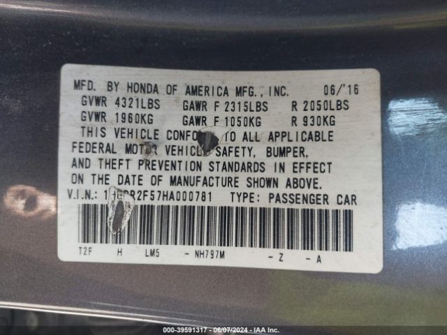 1HGCR2F57HA000781 Honda Accord Sport
