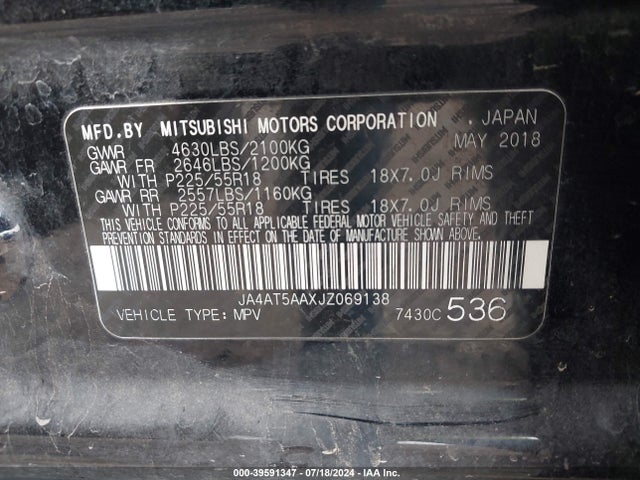 JA4AT5AAXJZ069138 Mitsubishi Eclipse Cross Se/sel