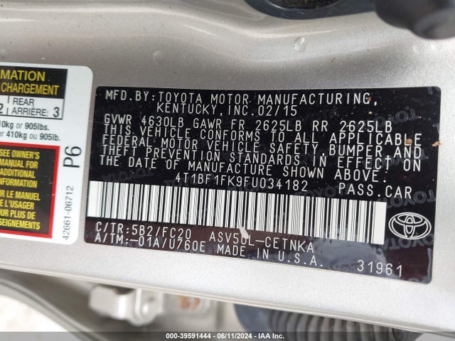 Toyota CAMRY LE 2015 4T1BF1FK9FU034182 Image 9