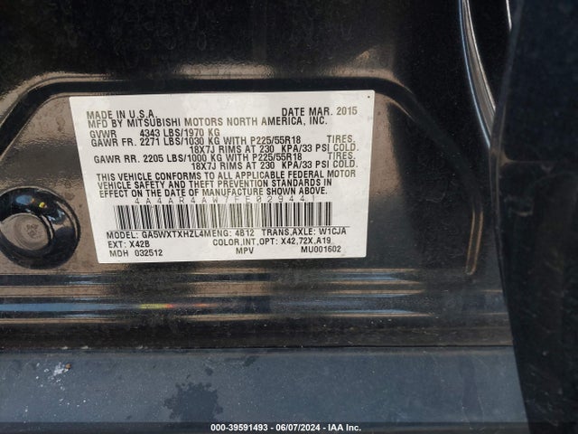 4A4AR4AW7FE029441 Mitsubishi Outlander Sport Gt