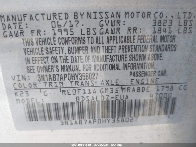 Nissan SENTRA SV 2017 3N1AB7AP0HY358027 Image 9