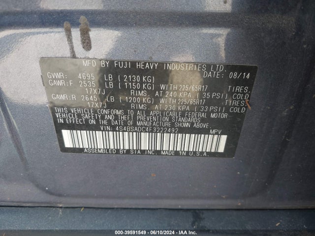 Subaru Outback 2.5i Premium 2015 4S4BSADC4F3222492 Image 9