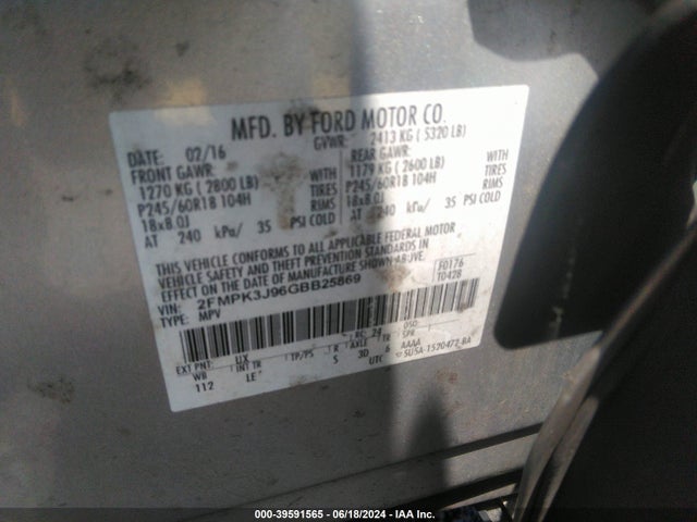 Ford EDGE SEL 2016 2FMPK3J96GBB25869 Image 9