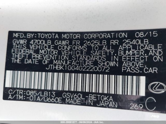 JTHBK1GG4G2220072 Lexus ES 350