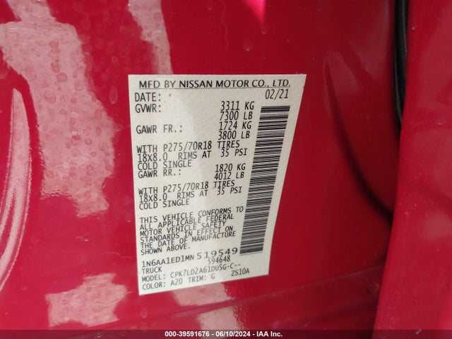 Nissan Titan Pro-4x 4x4 2021 1N6AA1ED1MN519549 Image 9