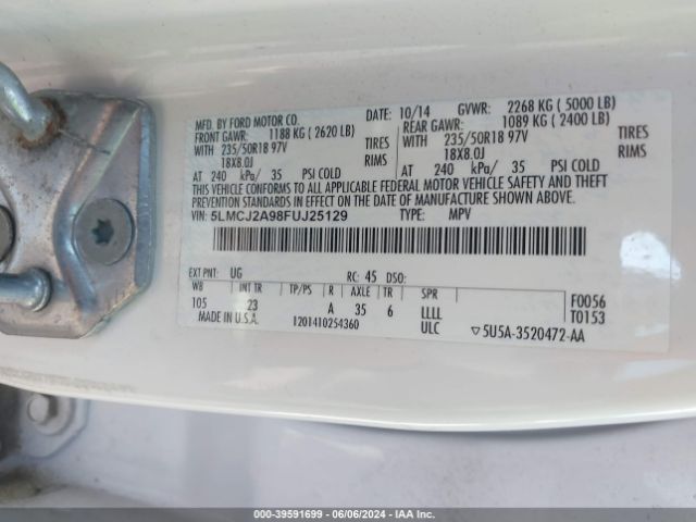5LMCJ2A98FUJ25129 Lincoln MKC