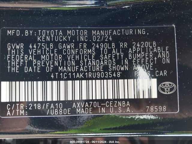 Toyota CAMRY LE 2024 4T1C11AK1RU903548 Image 9