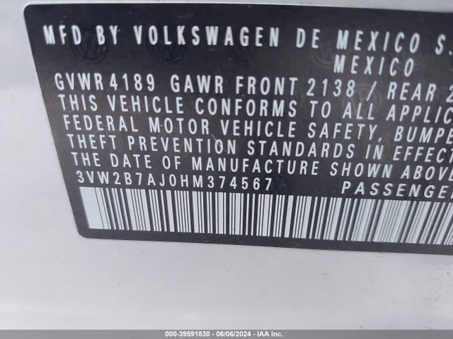 3VW2B7AJ0HM374567 Volkswagen Jetta 1.4t S